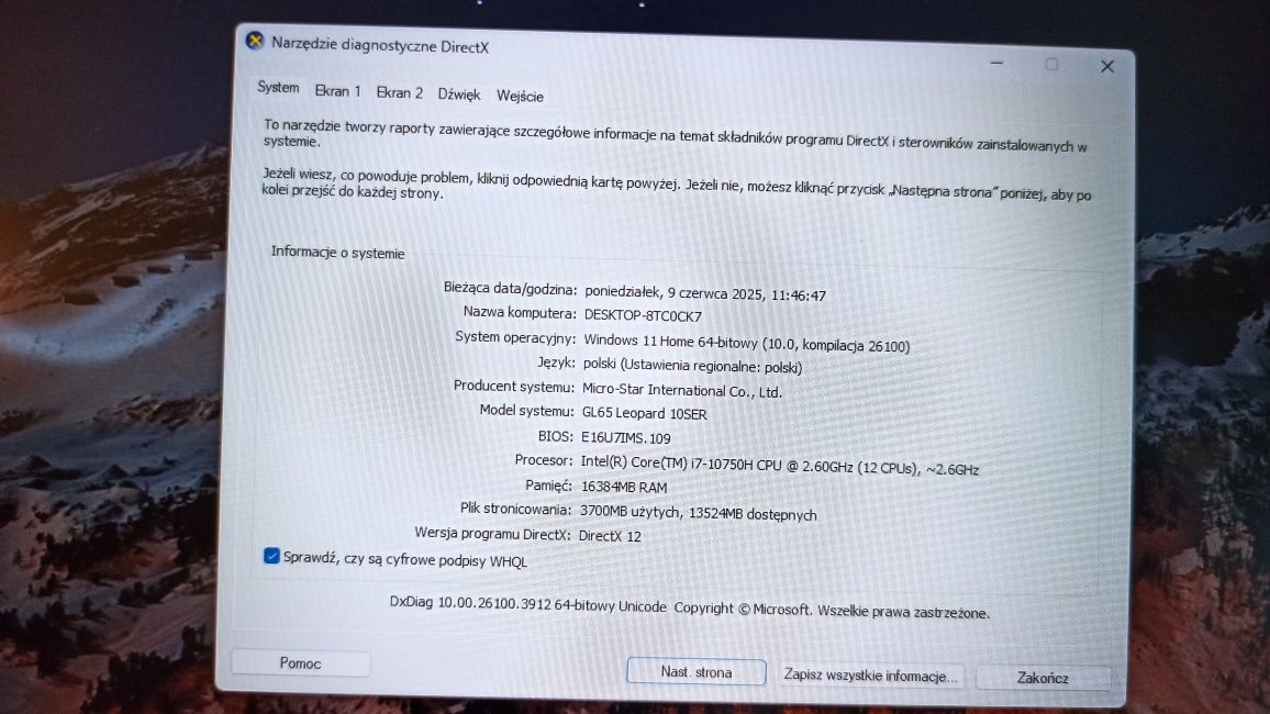 Laptop gamingowy MSI GL65 Leopard i7, RTX