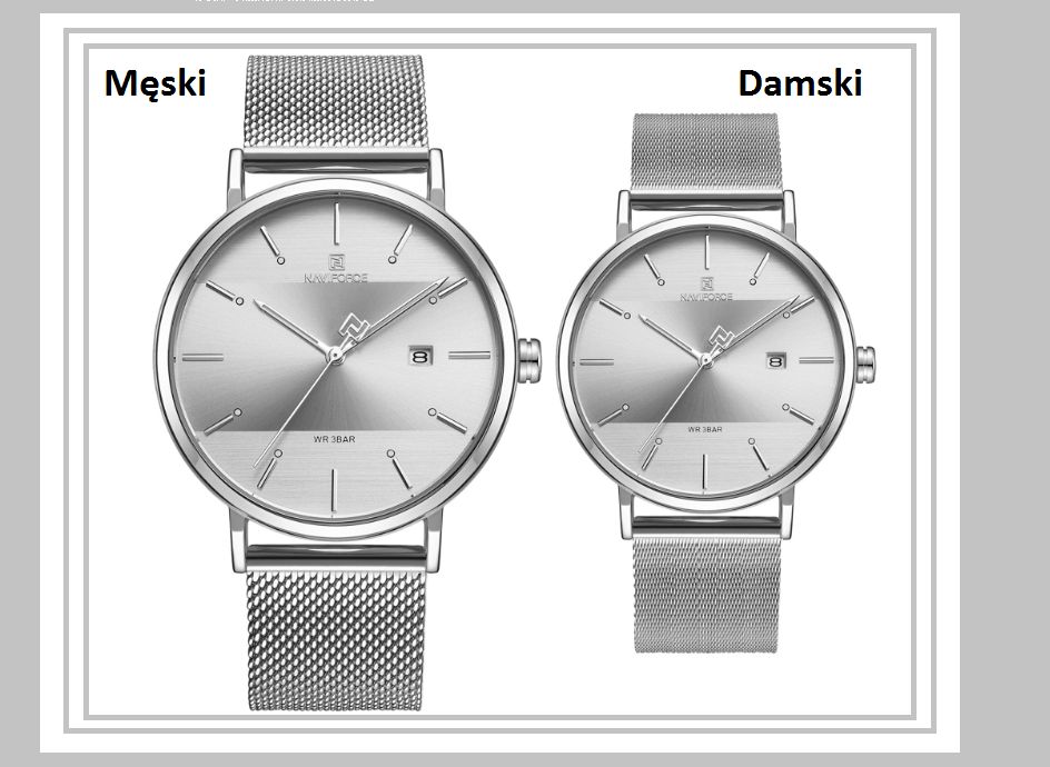 Elegancki Srebrny Zegarek Naviforce Męski Damski Bransoleta Pudełko