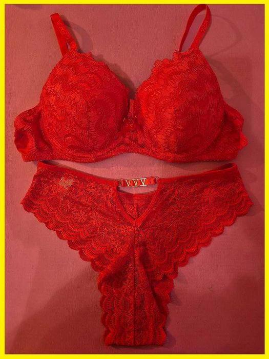 Komplet czerwonej koronkowej bielizny NOWY, XL