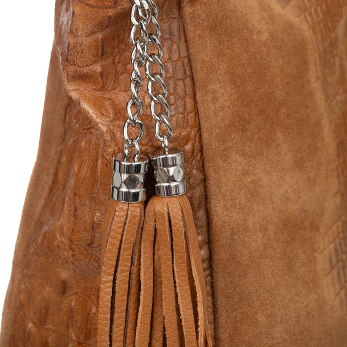 VERA PELLE torebka zamszowa worek kroko z frędzelkami V592 fuksja