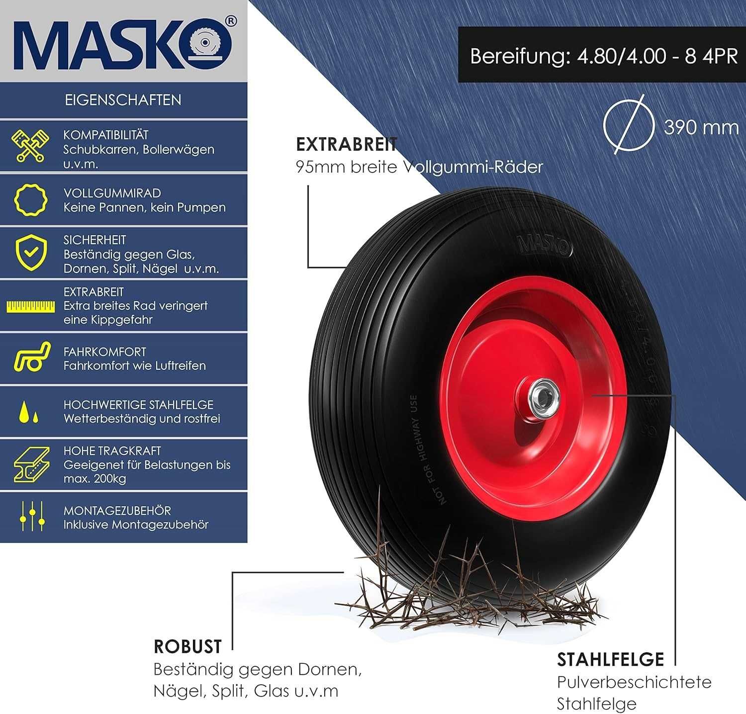 Nowe koło do taczki MASKO / opona PU / 200kg / stalowa felga !4273!