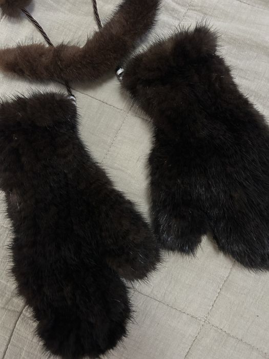 Rekawiczki na sznurku z norki nowe brąz