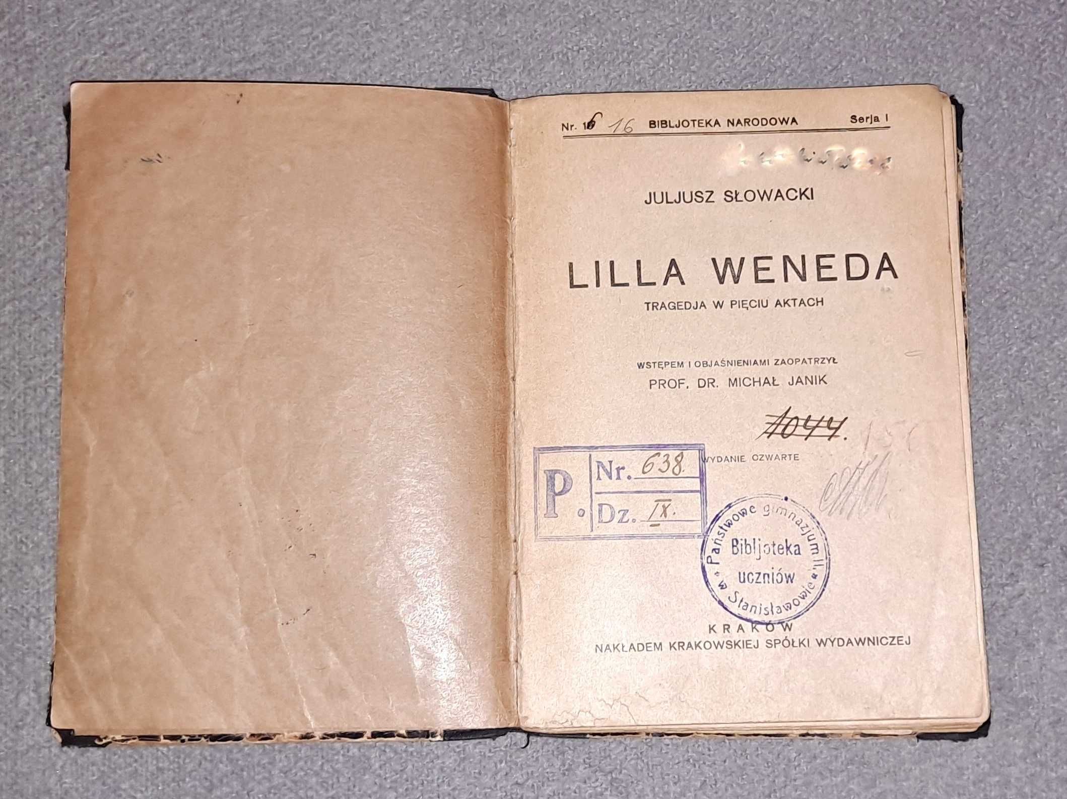 książka - J.Słowacki "Lilla Weneda" - wyd.IV - 1927 r.