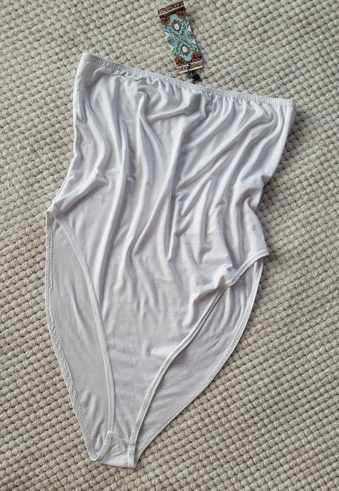 Nowe dopasowane body damskie bez ramiączek bandeau 95% wiskoza XL