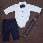 Komplet galowy, garnitur, body, spodnie muszka szelki 80 -12m