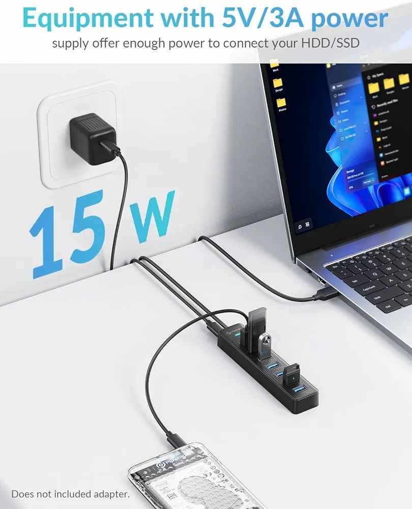 7-портовий USB-концентратор PHIXERO, кабель  100 см,