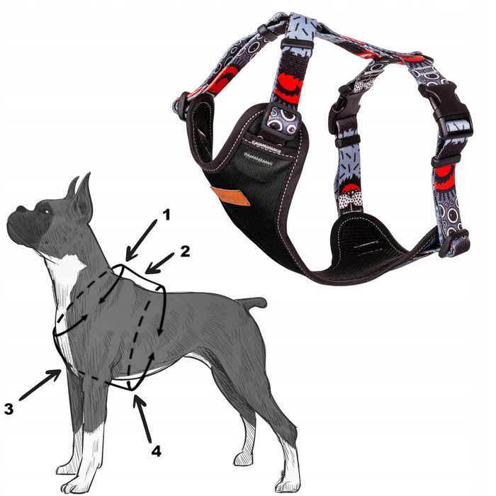 szelki guard bezuciskowe dla dużego psa 46-64cm l 30 mm czarne wzorek