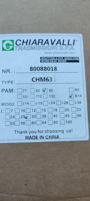 Nowa przekładnia Chiaravalli CHM63 na wałek fi=25mm