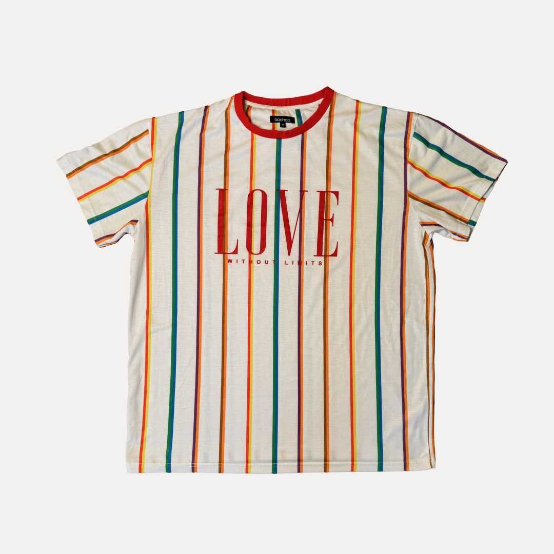 Футболка Boohoo loose fit stripe t-shirt with love print
