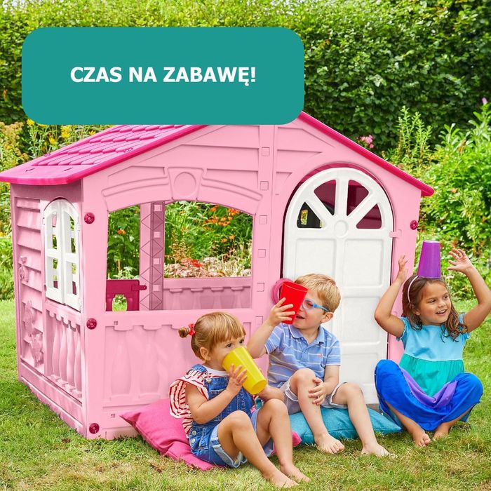 Ogrodowy Domek Dla Dzieci z Okiennicami Różowy Duży Lubuskie