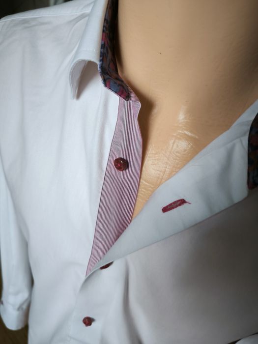 Bukowianka koszula męska 40 biała zdobiona elegancka