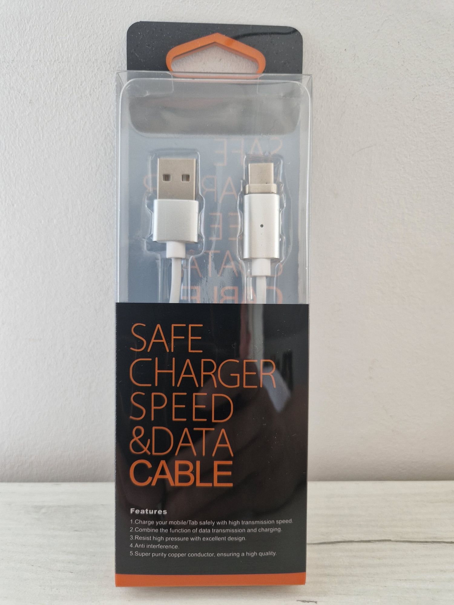 Kabel Magnetyczny TYP 1 - USB na Typ C rozpinane złącze 1 Metr srebrny