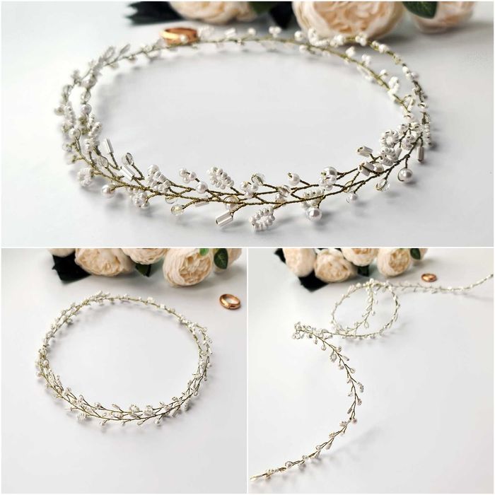 Весільні аксесуари для нареченої білий віночок у зачіску, гілочка 80см