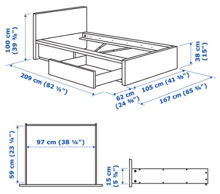 Cama de solteiro MALM Ikea + colchão