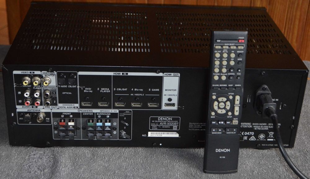 Denon AVR-X 520BT Amplituner A/V 5.2 Kino domowe + Pilot
