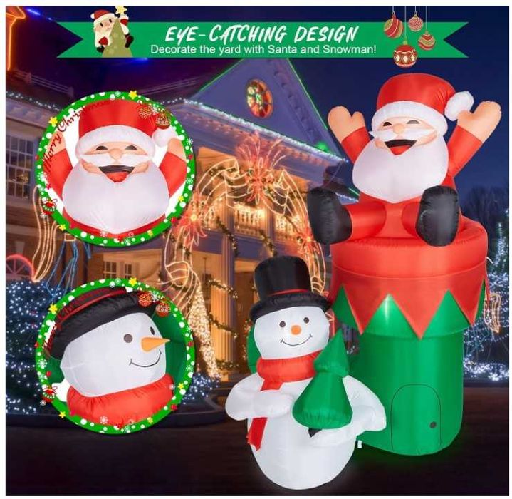 Nadmuchiwana dekoracja świąteczna Mikołaj + Bałwan 2m, oświetlenie LED