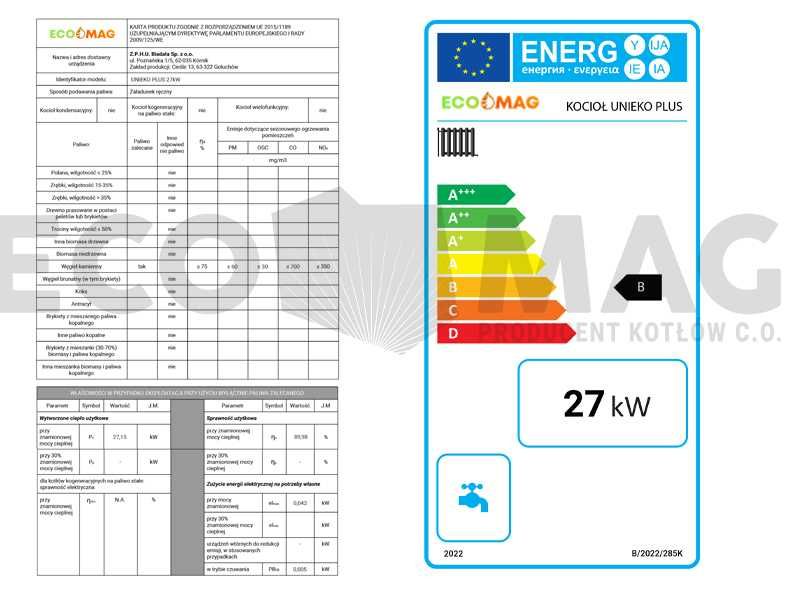 Kocioł piec NADMUCHOWY na WĘGIEL + DREWNO + CHRUST 5 klasa 27 kW