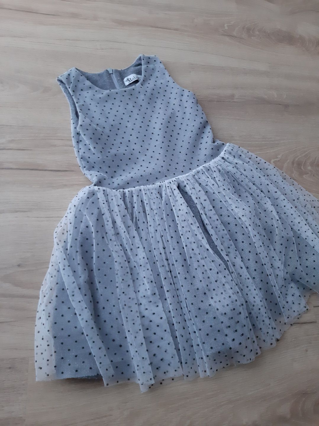 Mała Mi sukienka dziewczęca szara w kropki tiul rozmiar 110 cm lato