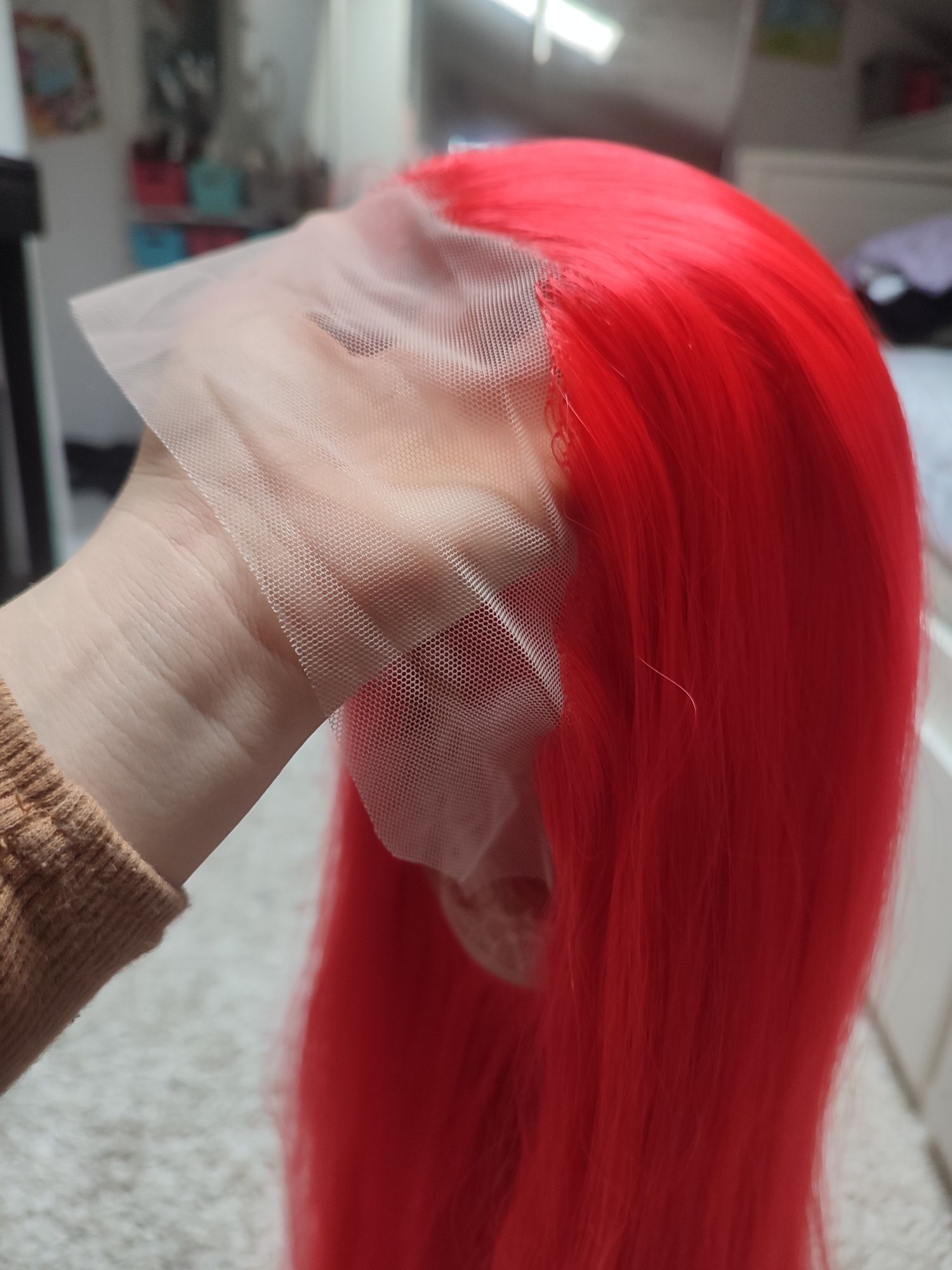 Czerwona peruka lace front długa jakość WIG cosplay