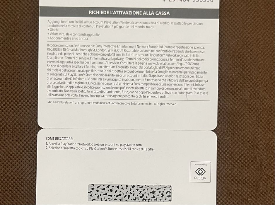 Play Station Gift Card 20 євро