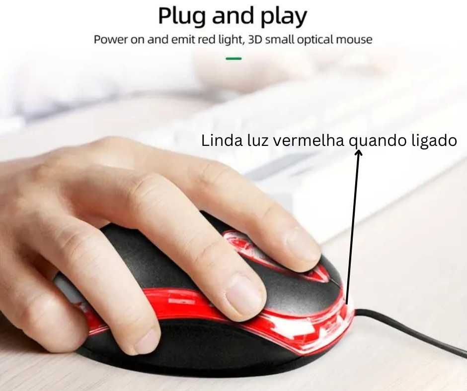 Mouse / Rato com fio USB com luz vermelha
