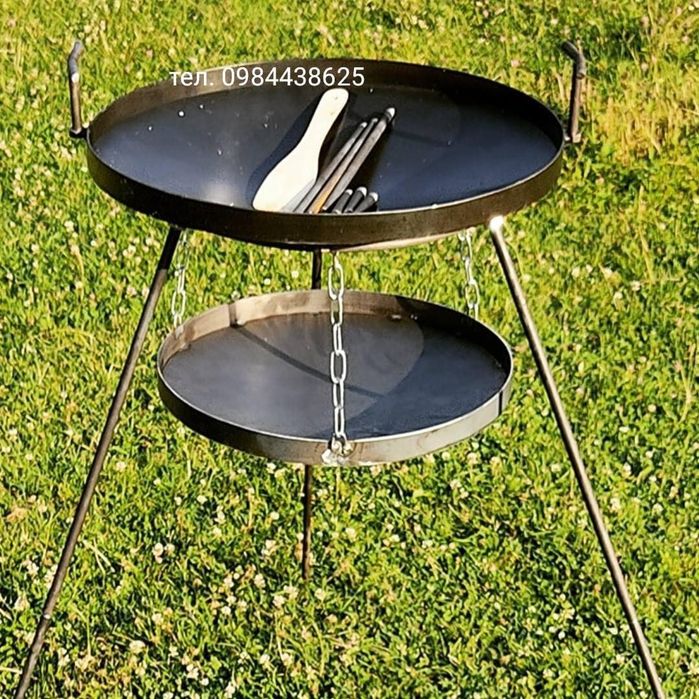 Сковорода диск 50 см з кришкою і підставкою для дров на високих ніжках