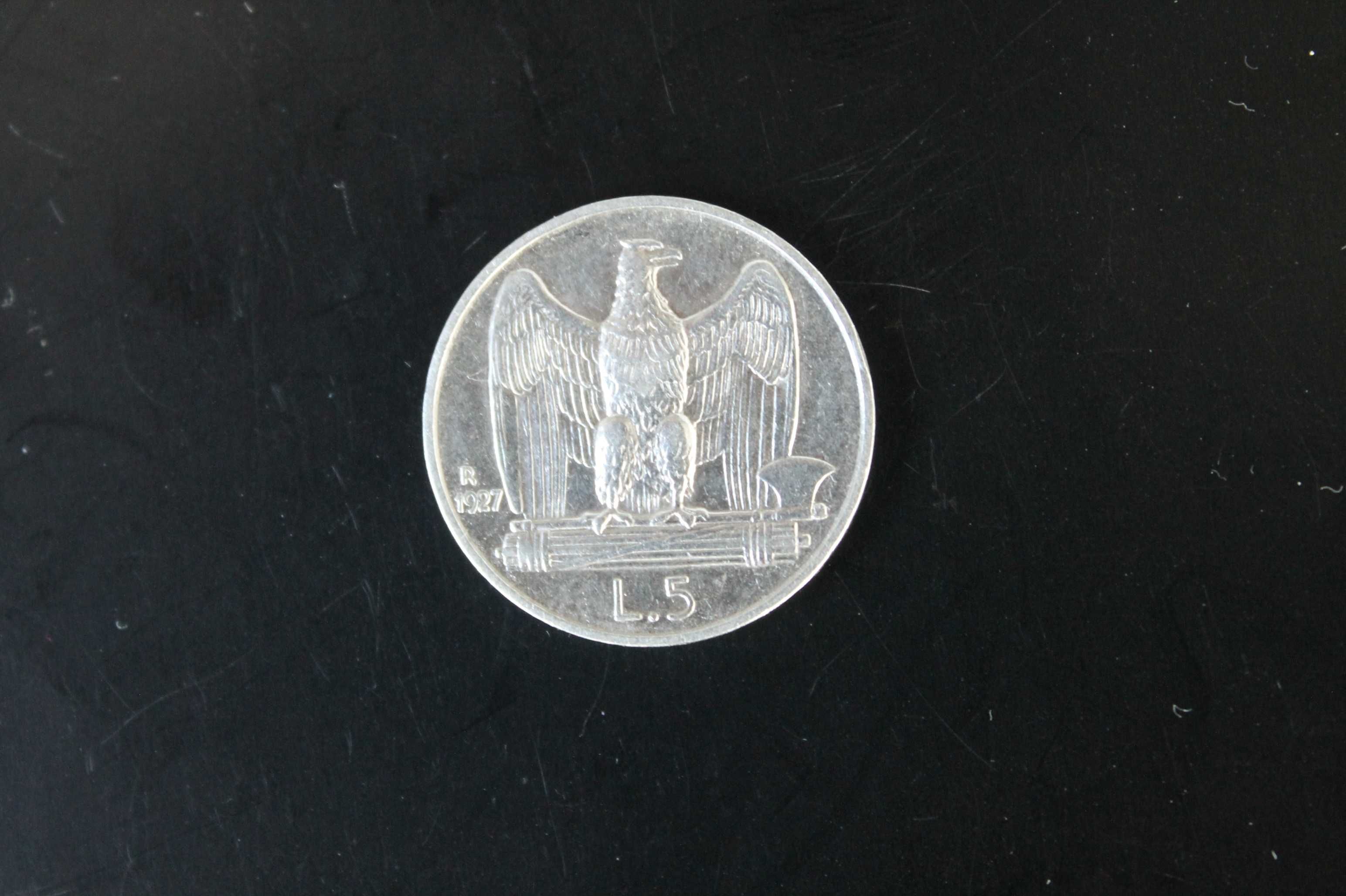 Италия 5 лир,  1927 серебро