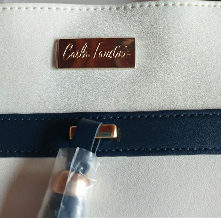 Nowa torebka torba do ręki shopper Carla Faustini kremowo-granatowa