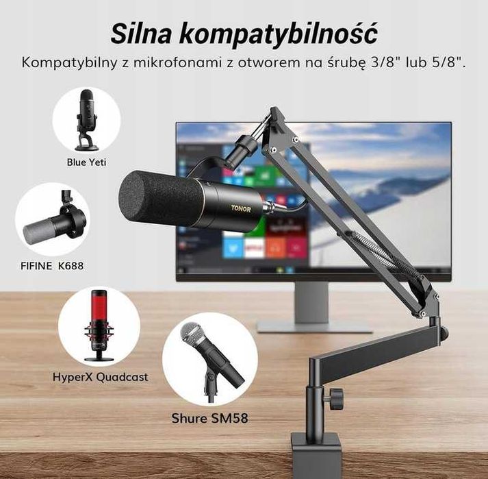 Statyw mikrofonowy biurkowy TONOR T20LP do Blue Yeti, podcast