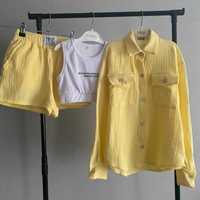 Дитячий літній костюм шорти топ сорочка Муслін  для дівчинки підлітка