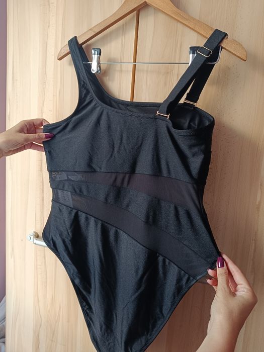 Strój jednoczęściowy czarny z siateczką XL