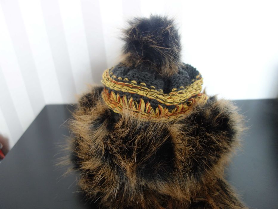 Zimowa czapa etno, w stylu mongolskich stepów! Na polarze.