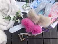 Eleganckie buty klapki z futerkiem naturalny jenot lis lato 38 39 40