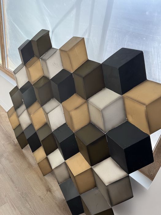 Quadro Area 3d latao preto/dourado/cinza