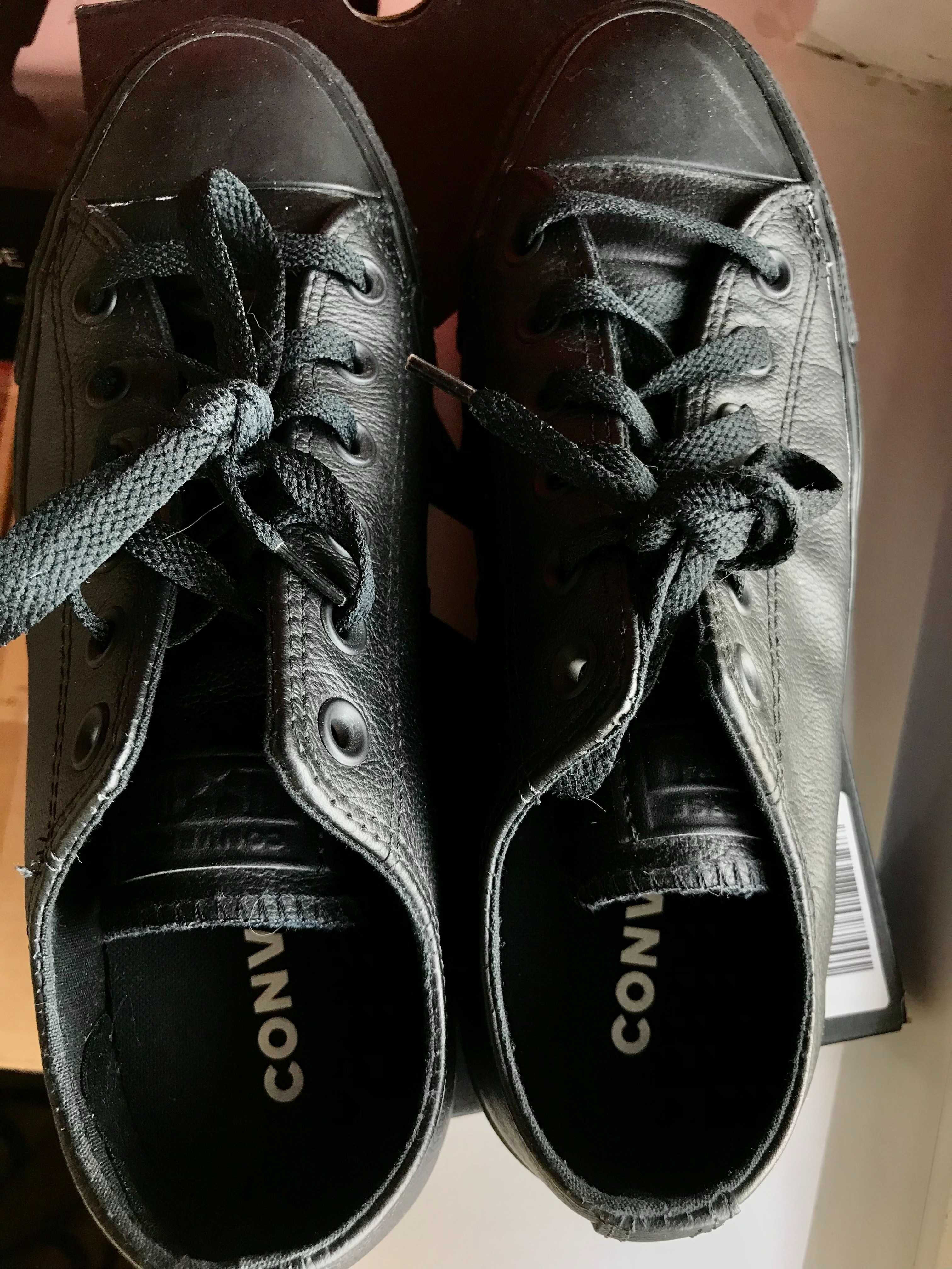 buty Converse skórzane czarne do kostki