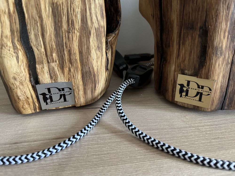 Lampki rustykalne stołowe handmade dębowe drewno naturalne