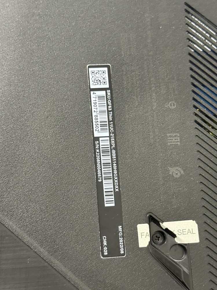 Ноутбук MSI GF63 Thin 11-UC