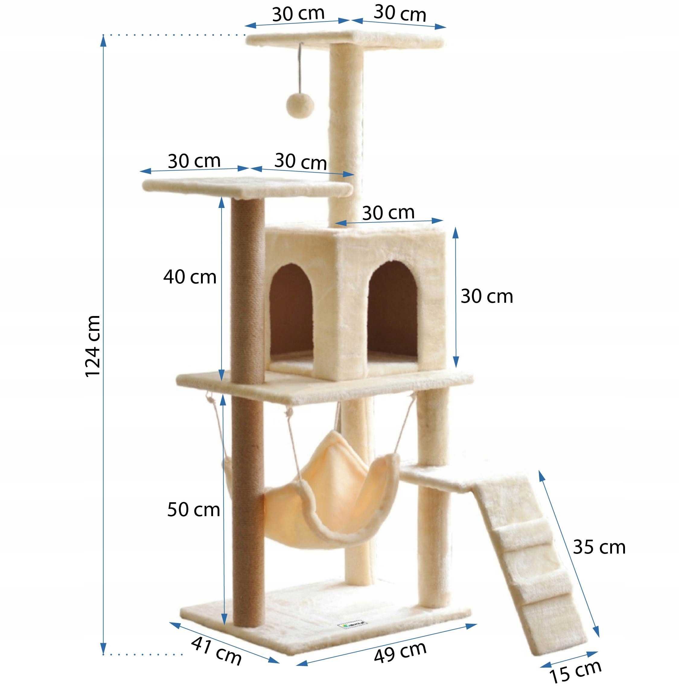 DRAPAK DLA KOTA WIEŻA legowisko domek beżowy duży 124 cm