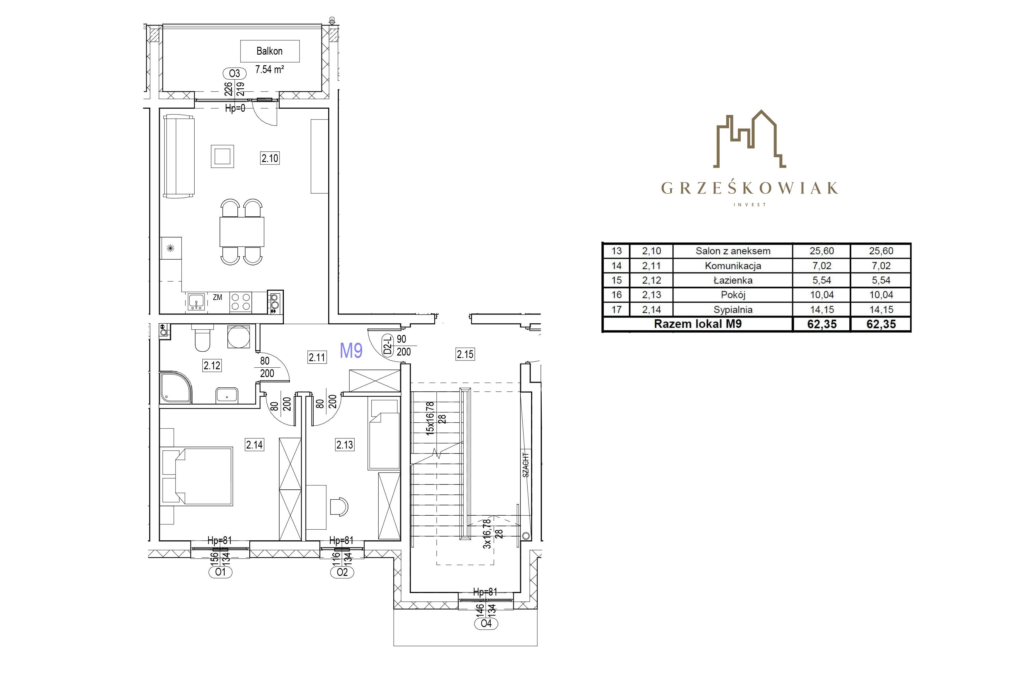 Mieszkanie nr 9, 10 - 62,35m2 | 2 sypialnie | balkon