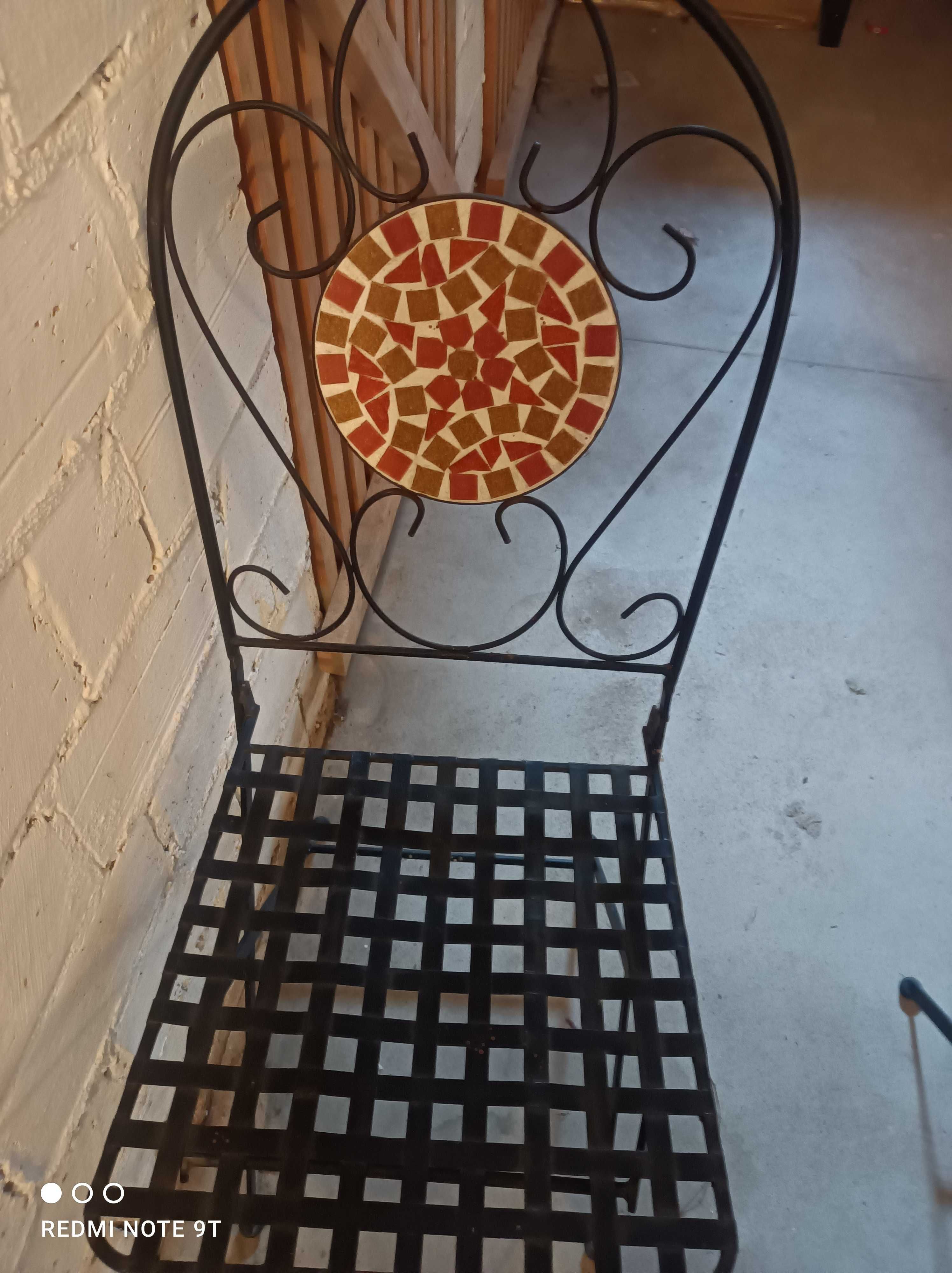 Zestaw krzeseł ogrodowych, metalowe, składane z mozaiką. Balkonowe