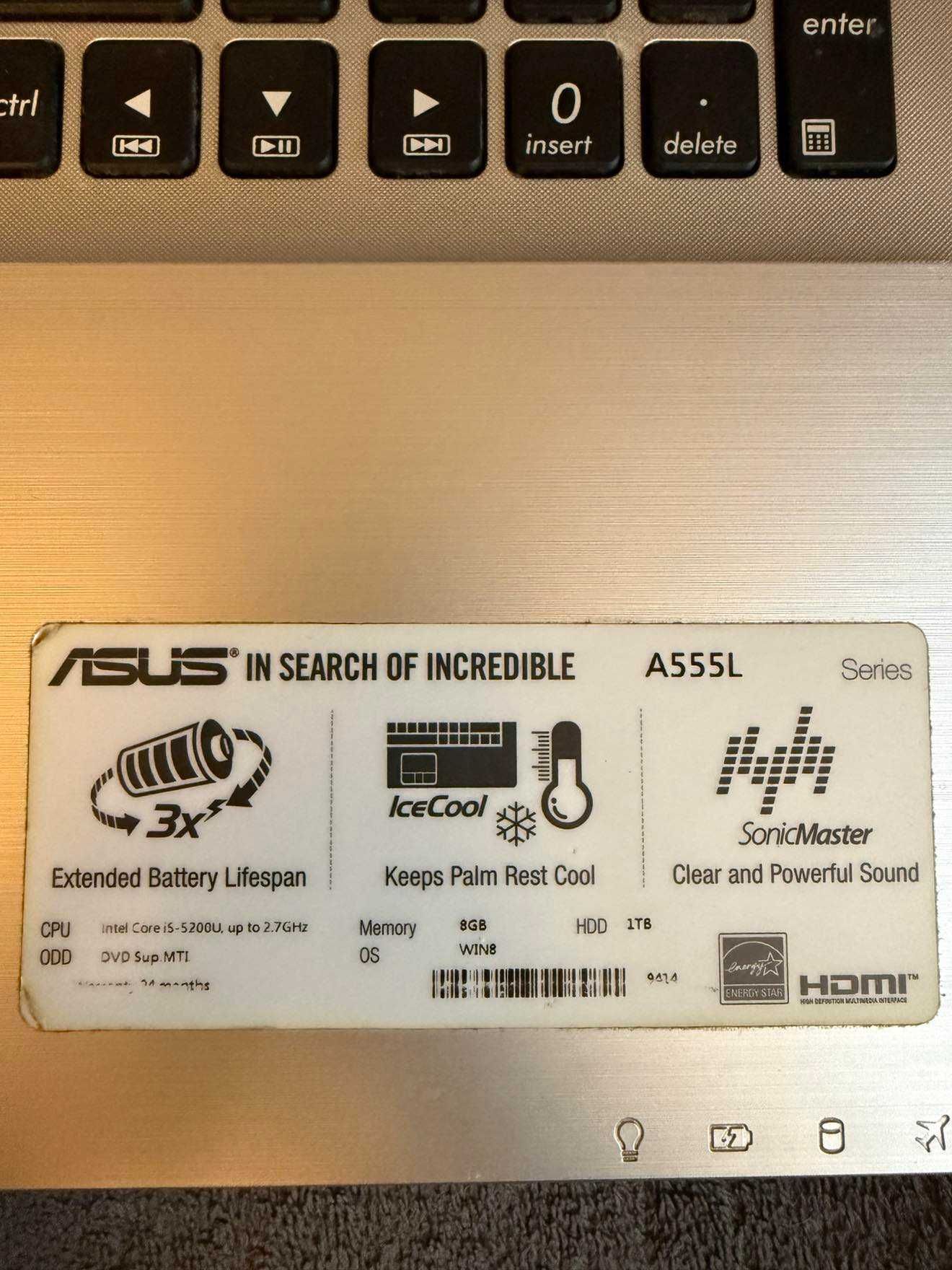Laptop ASUS A555L, HDD, Intel Core i5, 8GB RAM, dysk 1TB