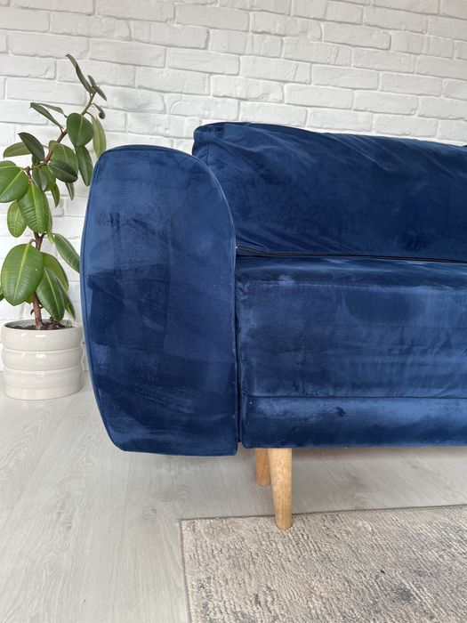 Kanapa sofa rozkladana welurowa niebieska granatowa