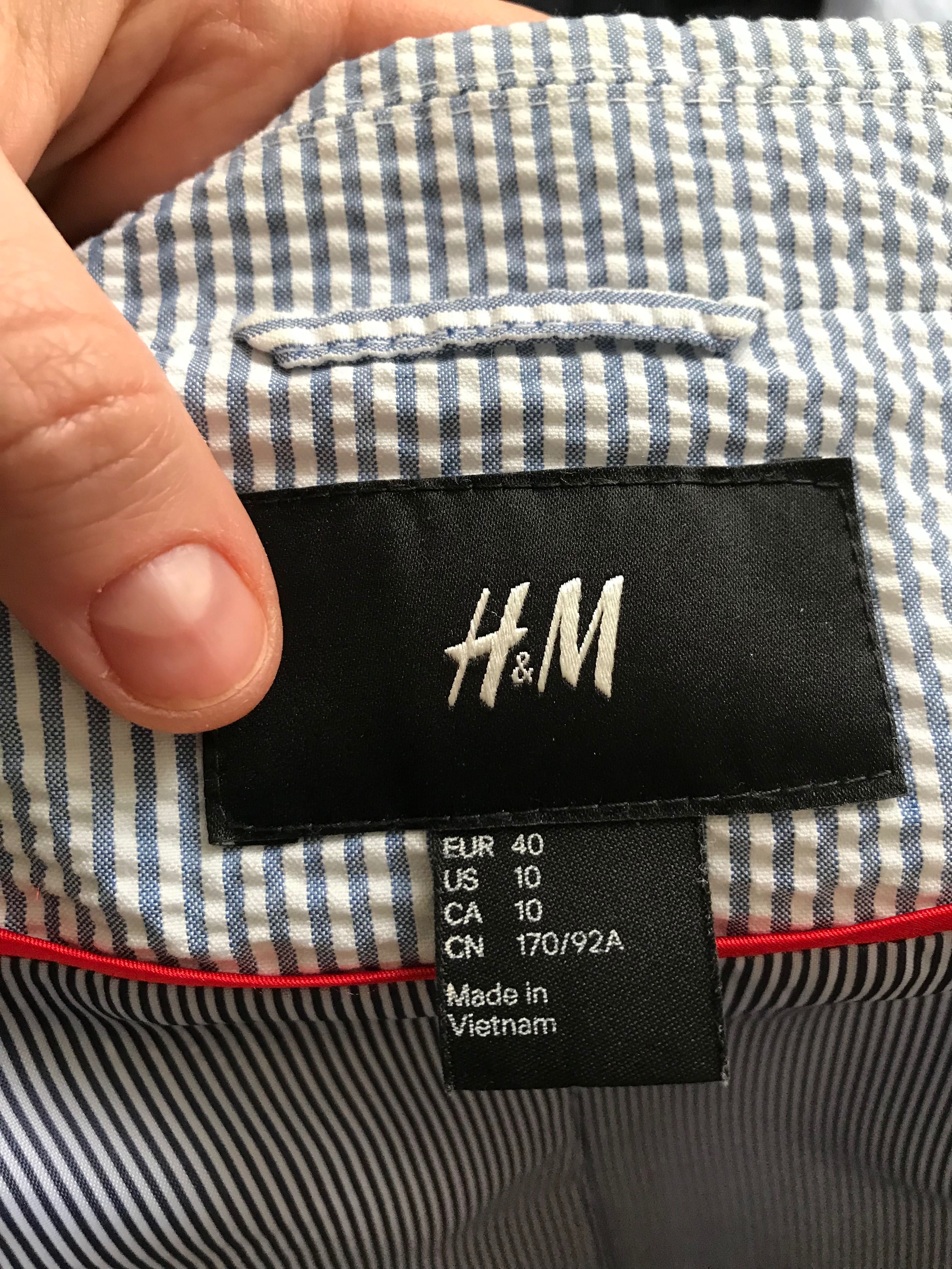 H&M damski żakiet/marynarka w jasnoniebieskie paski r. 40 wymiary opis