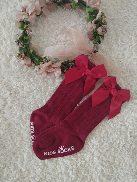 Podkolanówki z kokardą 0-24 M święta Boże Narodzenie sesja roczek