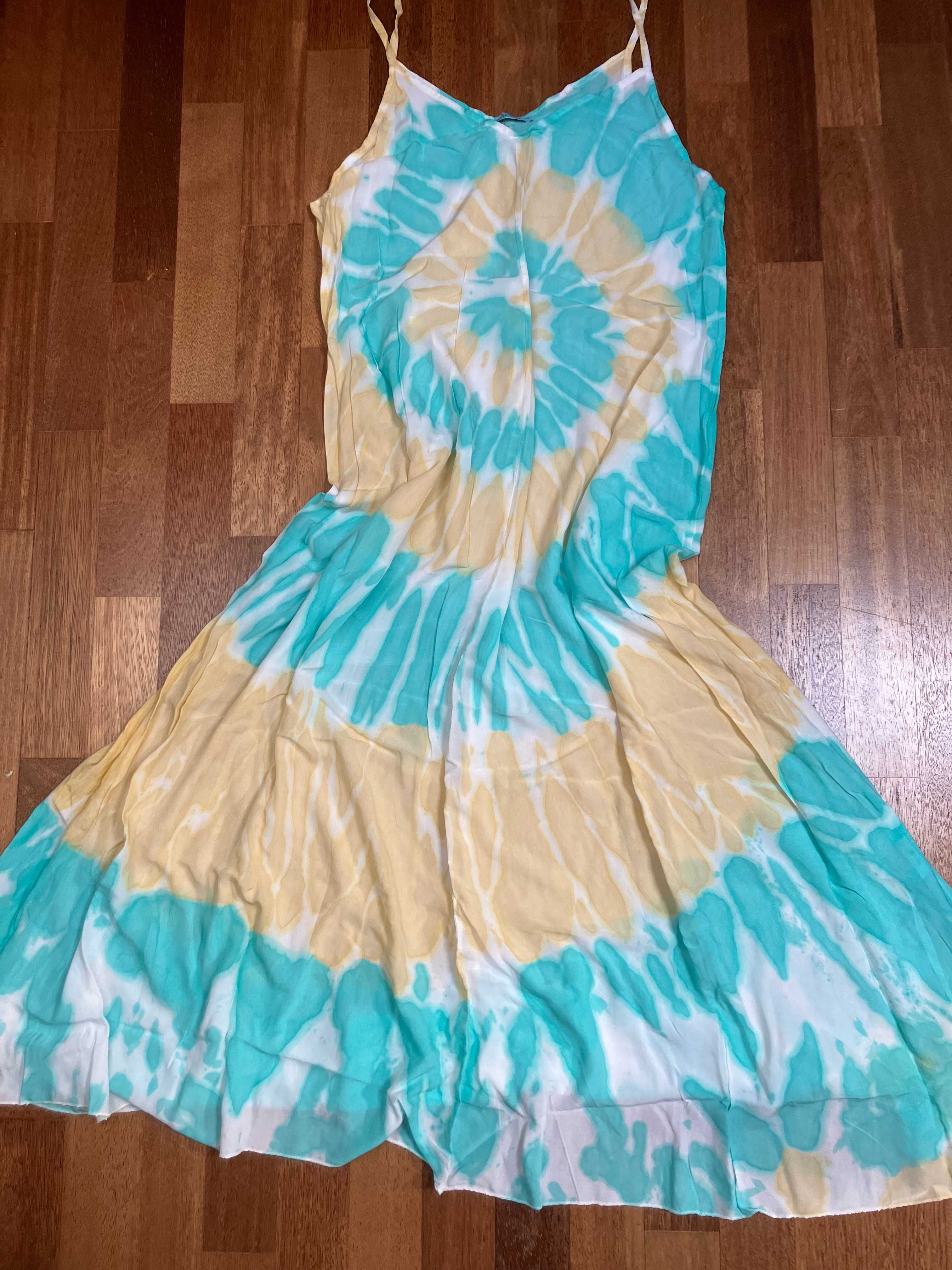 Zwiewna długa sukienka boho Unisono r. M pastelowa na ramiączkach