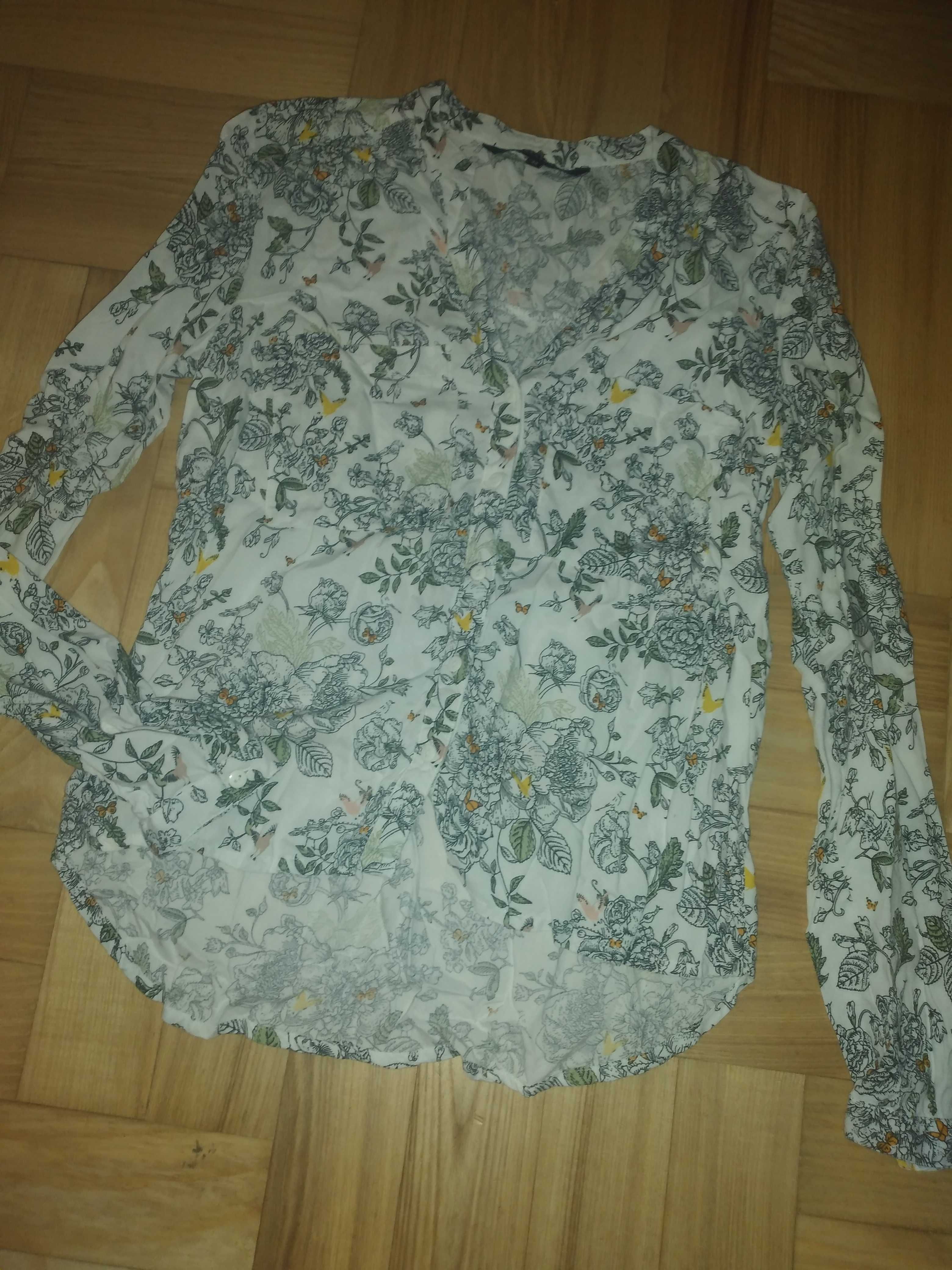 Bluzka koszula damska reserved xs 34 ptaki kwiaty