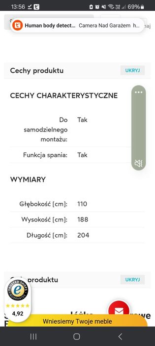 Łóżko piętrowe z drabinką