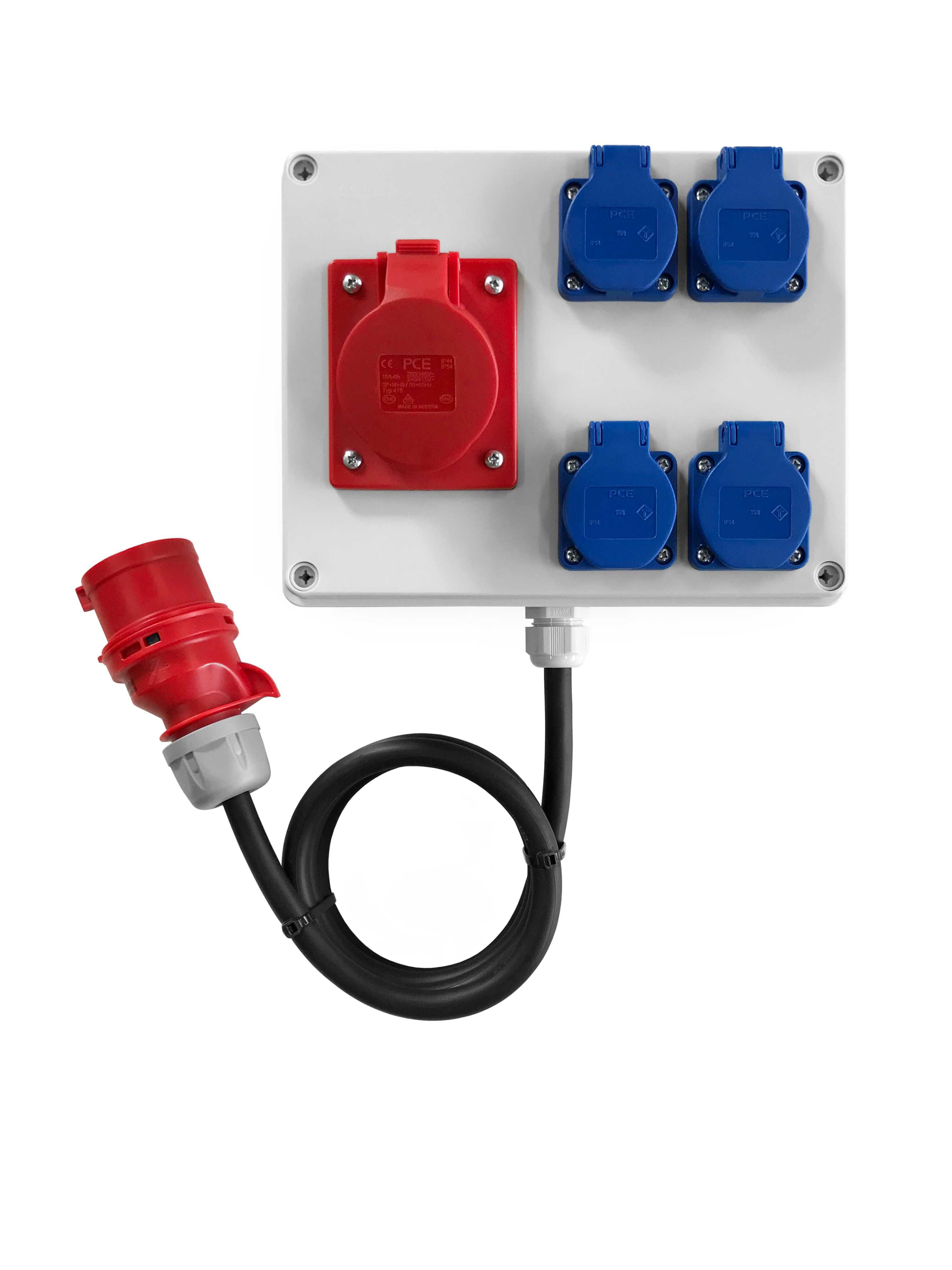 Skrzynka elektryczna z przewodem, gniazda 1x16A 5P 400V | 4x16A 230V