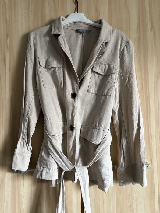 Beżowa marynarka z dodatkiem lnu