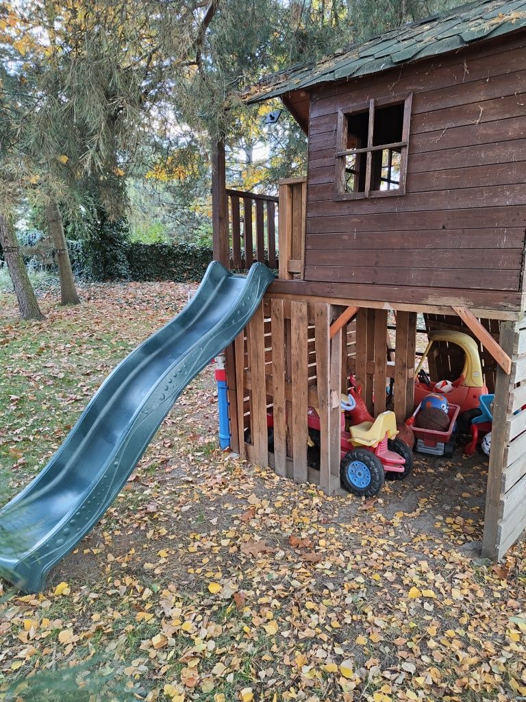 Domek drewniany plac zabaw dla dzieci , duży,   ścianka, zjeżdżalnia
